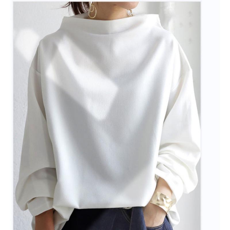 GMXIA Damen Mode Lässig Einfarbige Print Langarm Blusen & Hemden S weiß