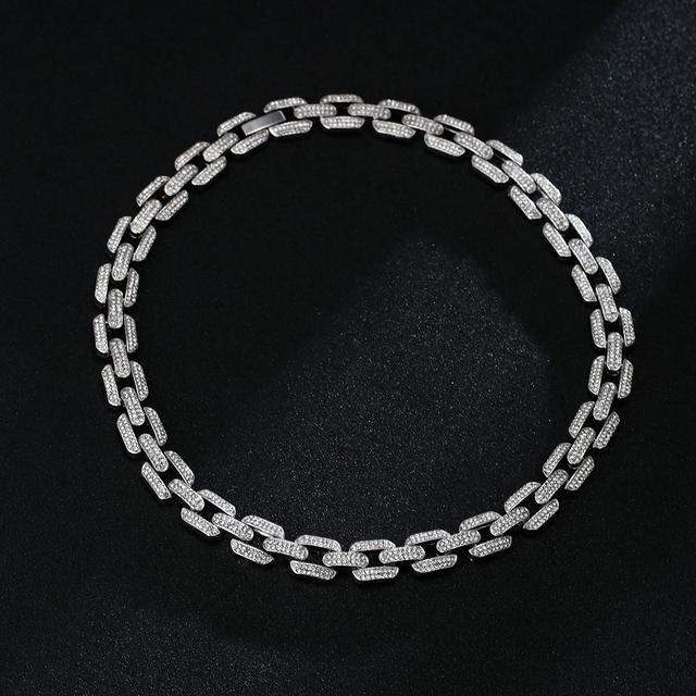 Emmaya Kette Halskette Herren Hip-Hop-Ketten Goldfarbene Kette mit Nieten Große schwere kubanische Kette Hip-Hop-Schmuck Halsketten Iced Out 50cm weißgold
