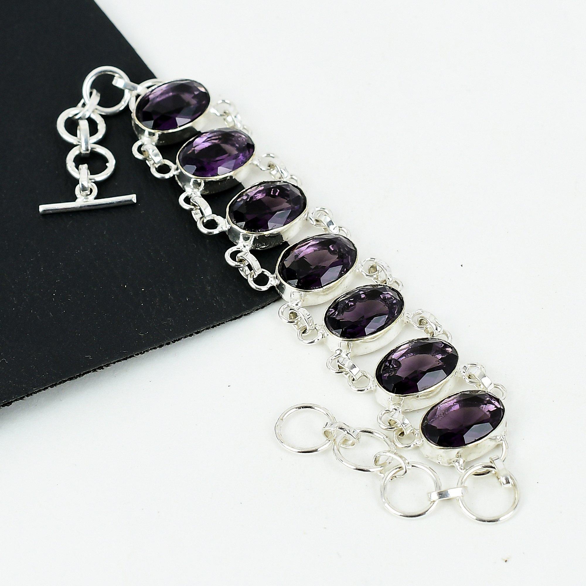 Wunderschönes Amethyst Edelstein Handgefertigtes 925 Sterlingsilber Armband, Amethyst Armband für Ehefrau, Unisex Armband, Party Wear Geschenk 8' braun