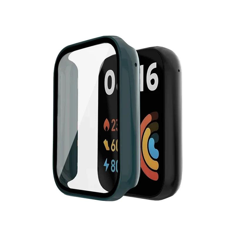 Glas + Hülle für Xiaomi Mi Band 8 SmartWatch, Rundum-Displayschutz, PC-Stoßfänger, gehärtetes Glas für Mi Band 8 Pro Zubehör For Mi Band 8 Pro grün
