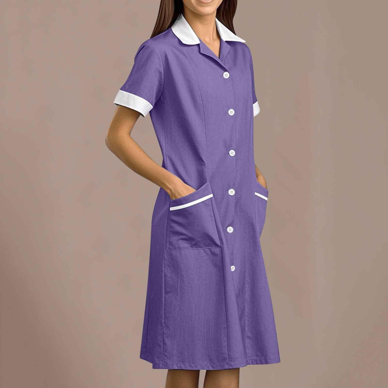 Damen Modische Pharmazeutische Uniform Uniform Lang- und Kurzarm Slim Fit Arbeitskleidung S violett