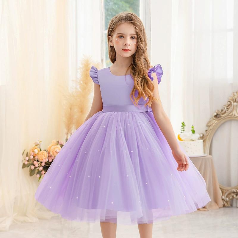 Kinderkleider Mädchenkleider Flauschige Prinzessinnenkleider Blumenmädchenkleider Röcke 100 violett