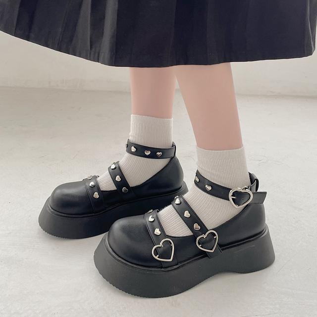 Süße Lolita Schuhe Plattform runder Kopf dicke Ferse Bandage Frauen Schuhe Vintage Kawaii Schuhe Cosplay Mary Jane Schuhe Herzschnalle 35 gray