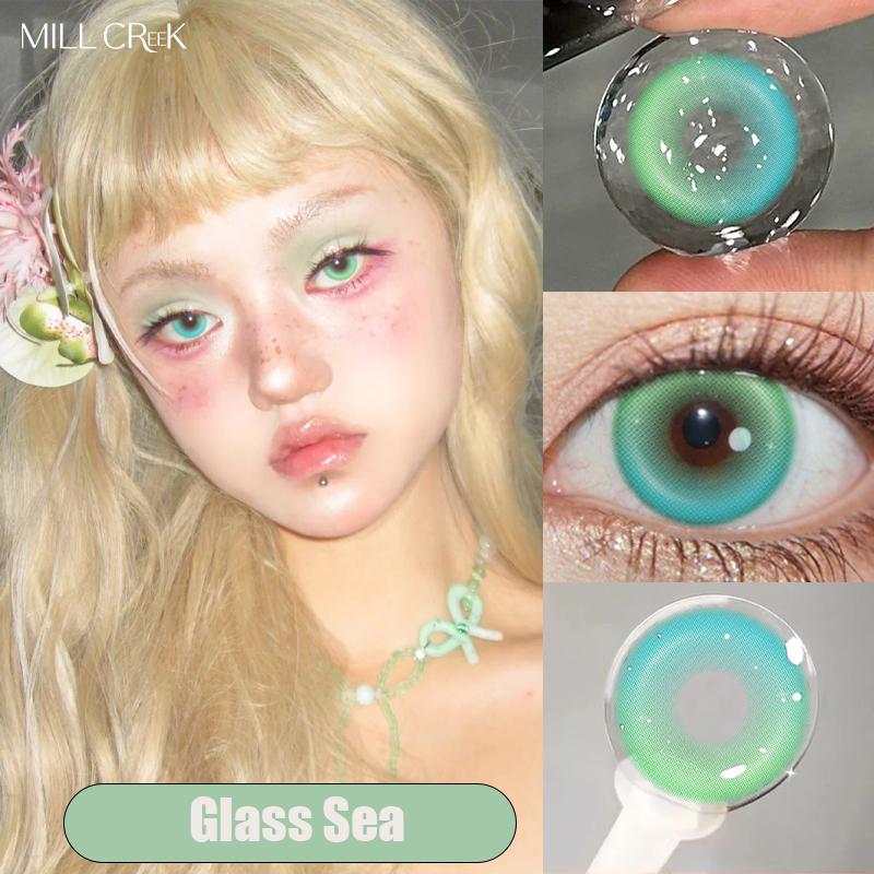MILLCREEK 2 STK Farbige Kontaktlinsen mit Grad Grün/Rosa/Blau/Lila Linsen Cosplay Kontaktlinsen Jährlicher Gebrauch -1.00 grün