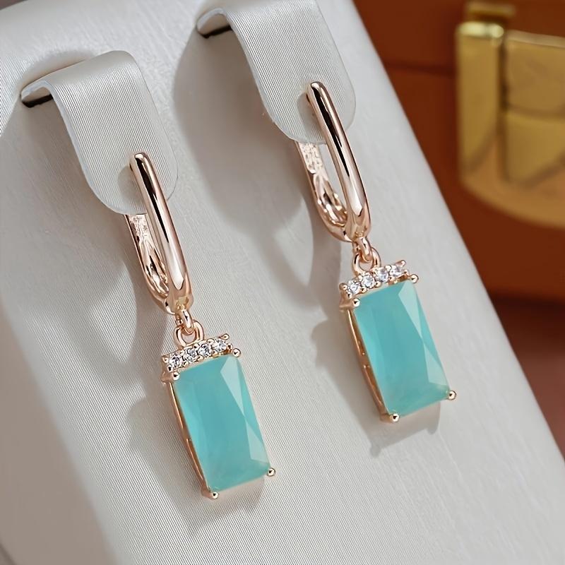 Mode Grün Zirkon Geometrische Ohrringe für Frauen Luxus Gold Farbe Hochzeit Partei Schmuck gold