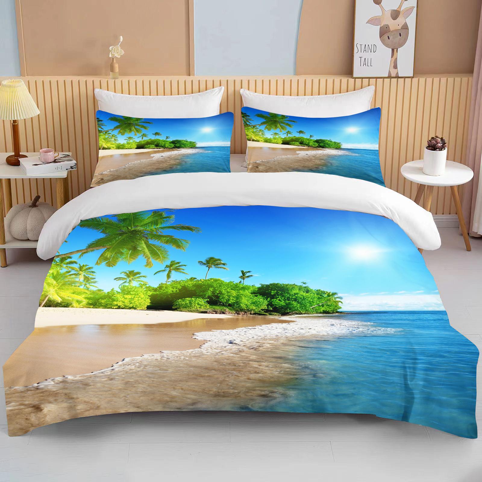 Ozean-Bettwäsche-Set, Küste, Strand, Bettbezug-Set, blauer Seestern, Bett-Set für Kinder und Teenager, Muschel-Heimtextilien, Sommer-Tagesdecke, Bettbezug EU Twin 135X200cm&set