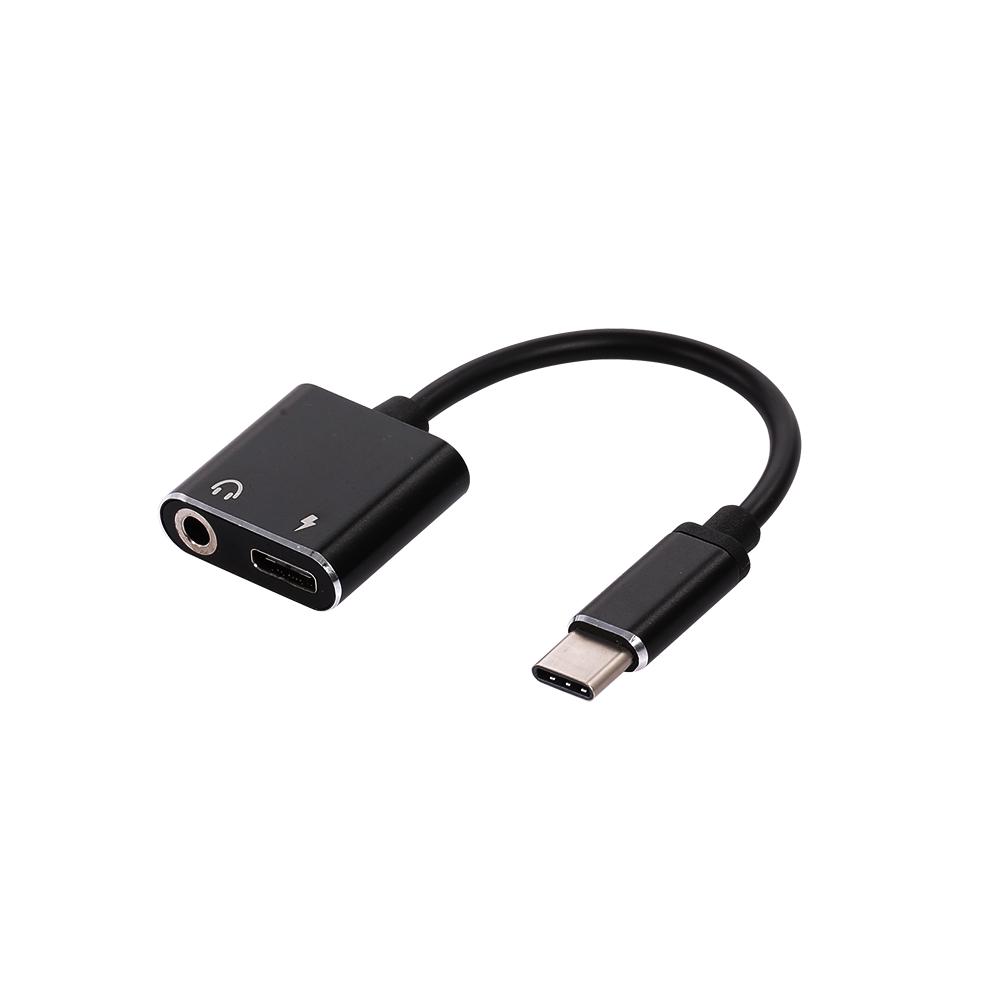 Typ-C-auf-3,5-mm-Klinkenstecker-Kopfhörer-Ladekabel, USB-C-Audio-Aux-Kabel schwarz