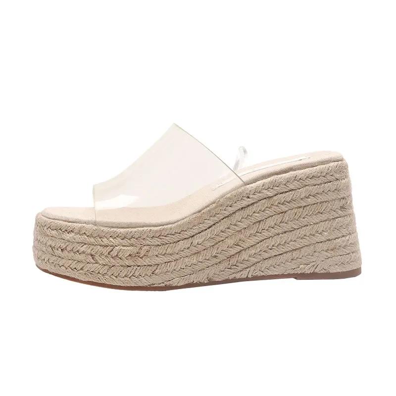 Keilsandalen Damen Sommer Slope Heel Transparente Hausschuhe für Frauen Außen Plateau Hausschuhe Damenschuhe Übergrößen 44 36 transparent