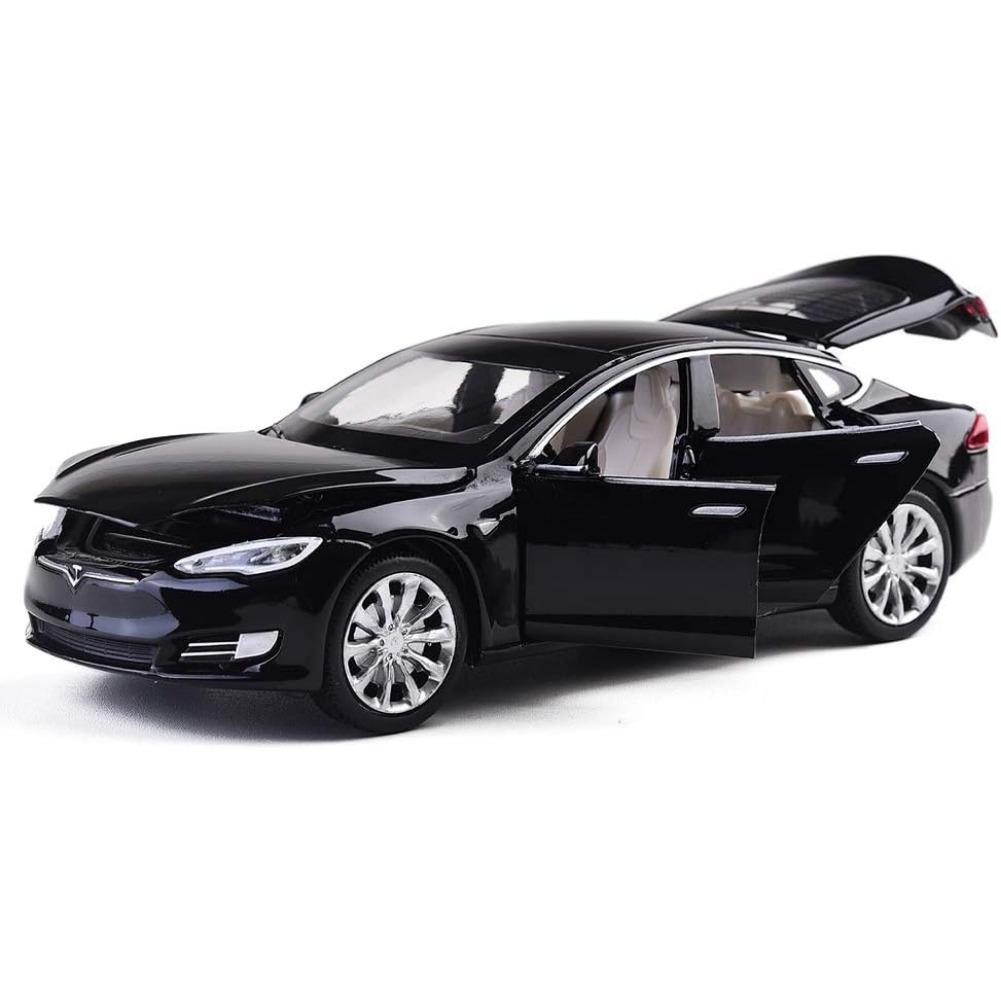 Spielzeugauto im Maßstab 1/32, Tesla Model S, Modellautos aus Legierung, Rückziehfahrzeuge, Autospielzeug für Kleinkinder 1/32-Size:16*6*5cm schwarz