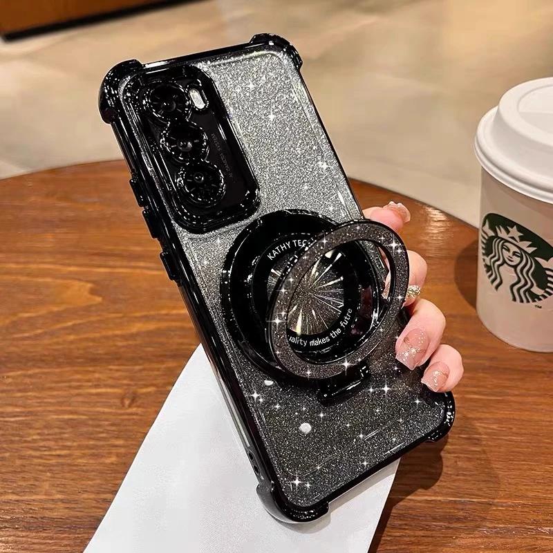 Luxus Glitzer Magsafe Magnetischer Ringständer Hülle für Samsung Galaxy S24 S23 S25 Ultra A55 A35 A25 A15 A05S A71 A54 A53 A52 Hülle for Samsung S24 schwarz