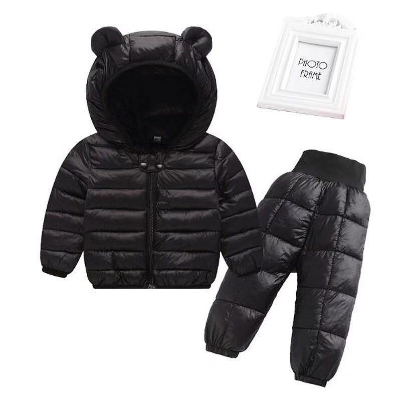 Winter Kinder Kleidung Sets Baby Jungen Warme Mit Kapuze Unten Jacken Hosen Kleidung Sets Baby Mädchen Jungen Schneeanzug Mäntel 110cm schwarz