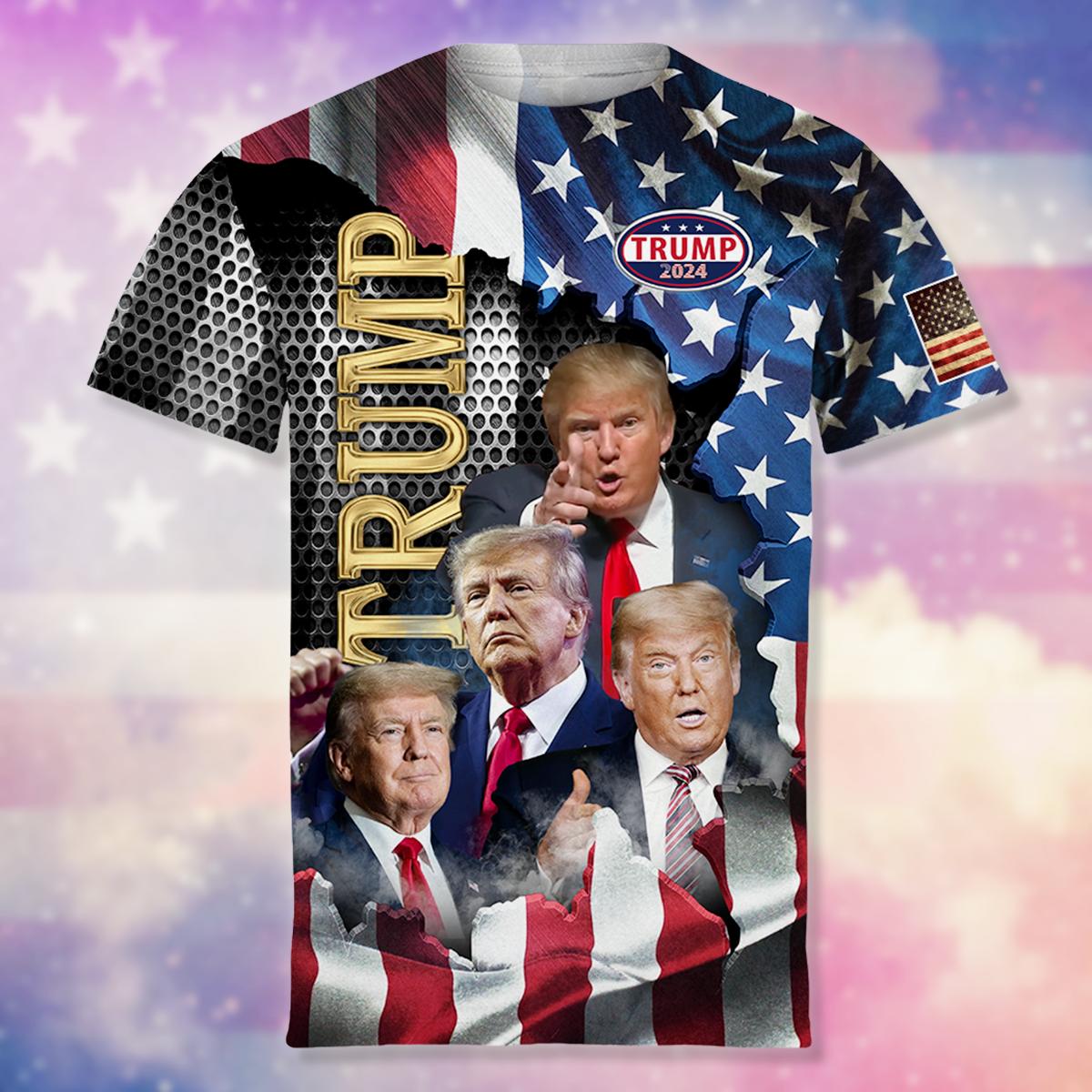 Trump 2024 Grafik-T-Shirts Herrenbekleidung 3D Amerika USA US-Flagge T-Shirt Mode Streetwear Donald Fans T-Shirts Damenkleidung S