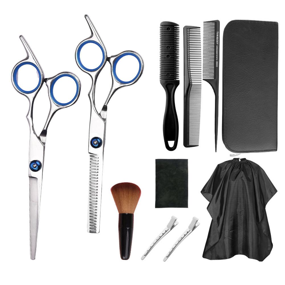 Friseur-Sets 13 PCS Edelstahl Professionelle Friseurschere Set Haar Zähne Trimmer Flache silber