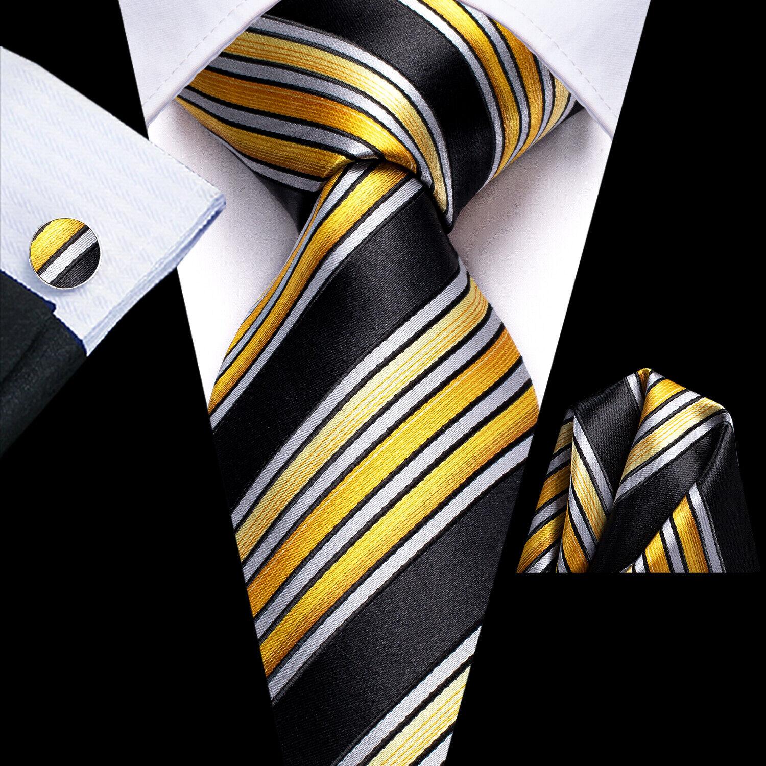 Hi-Tie Herren-Krawatte aus Seide, graue Krawatte, Einstecktuch, Manschettenknöpfe, Set für geschäftliche Hochzeit N-3492
