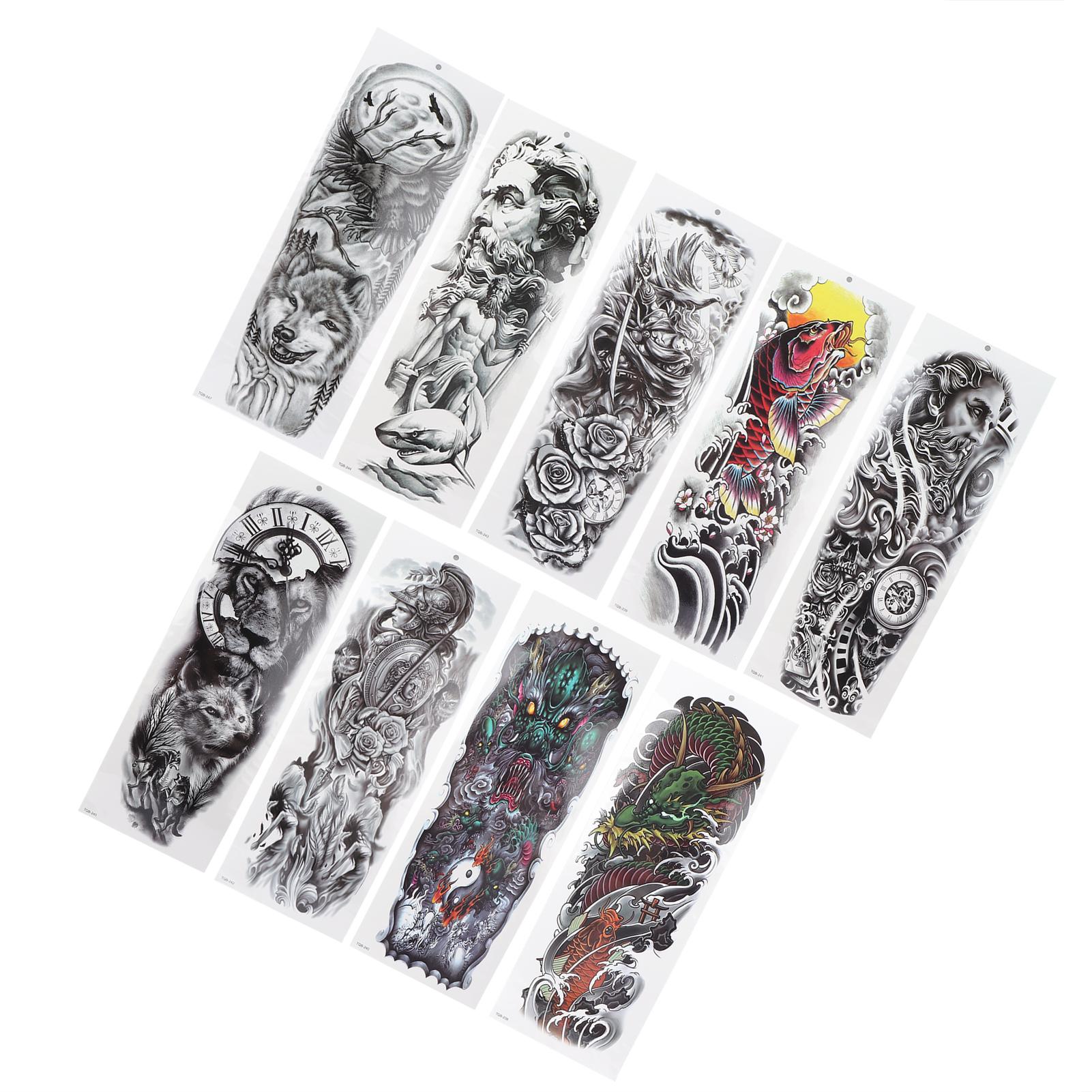 9 Stück Ganzarm-Tattoo-Aufkleber Wasserdicht Temporär Langlebig Großes Muster Tattoo-Aufkleber