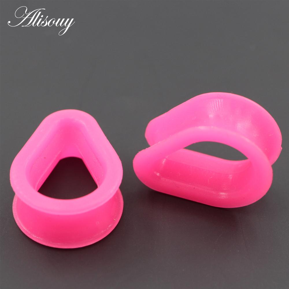 Alisouy 2PCS Silikon Flexible Tränen Wasser Tropfen Flares Flesh Ohr Plugs Tunnel Expander Keil Messgeräte Ohrringe Piercing Schmuck 16mm rosa