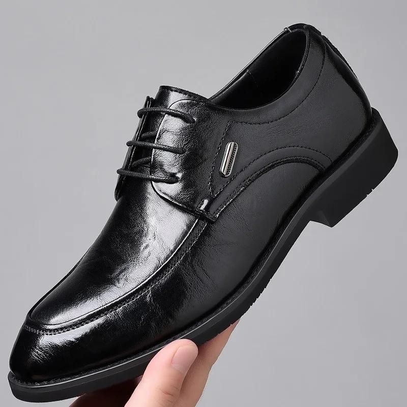 Herren Lederschuhe Business-Kleidung Rindsleder Höhenerhöhend Pendelschuhe Herren Britische Anzüge Bräutigam Hochzeitsschuhe 40 black