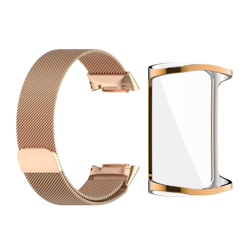 Gehäuse+Armband für Fitbit Charge 6 5 Ersatzband Armband Edelstahl Uhrenarmband und TPU Schutzhülle Fitbit Charge 5 rose gold