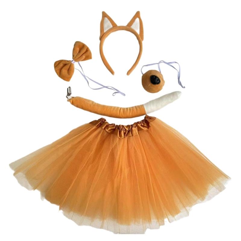 Hund Kostüm Set Hundeohren Schwanz Schleife Nase Tutu Tier Ausgefallenes Kostüm Set Accessoires für Kinder Mädchen Halloween Cosplay Requisiten