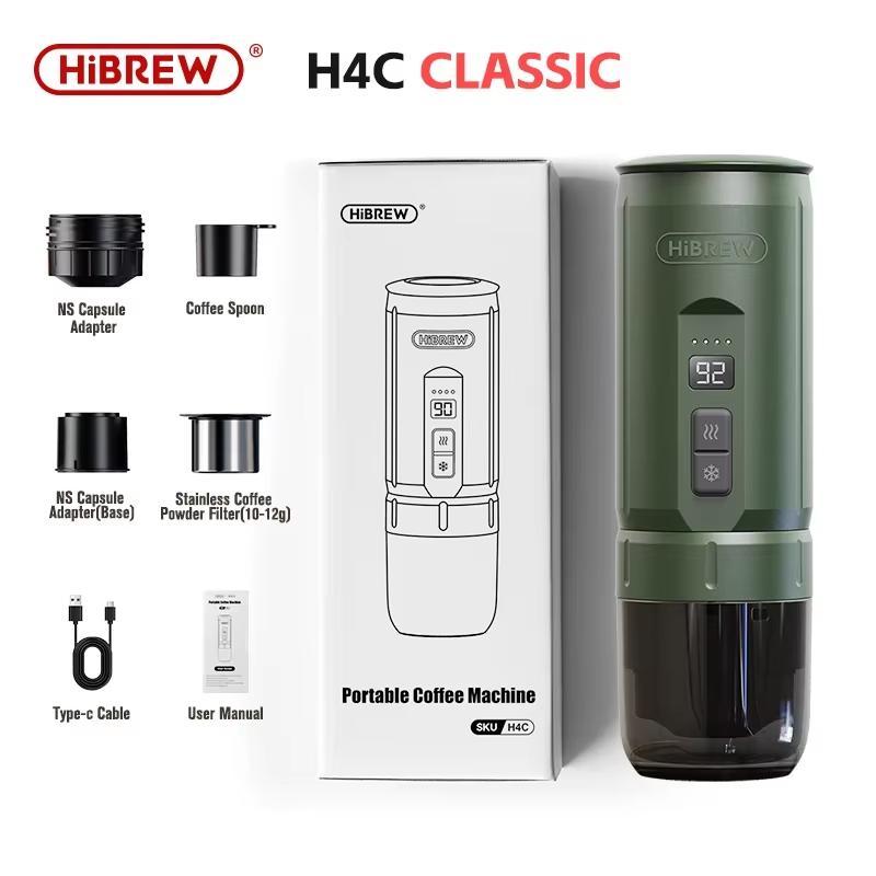 HiBREW Tragbare Espressomaschine für Auto & Zuhause Camping Kaffeemaschine Passend für Nespresso Dolce Kapsel Pulver H4C H4C Classic grün