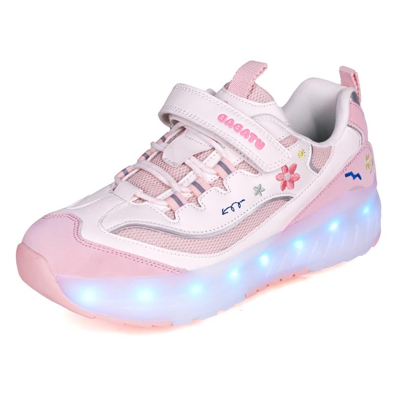 Kinder Vierrad Abnehmbare Flache Sportschuhe Wiederaufladbare LED Leuchtende Sportschuhe Vierrad Rollschuhe Schuh 38