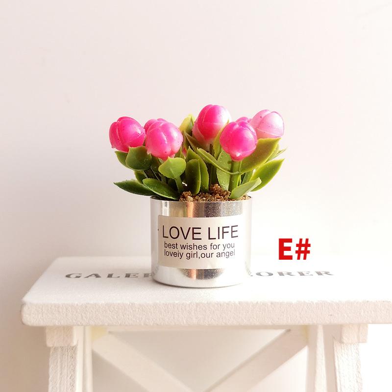 1:12 Mini-Topfpflanzen, Blumen, Topf, Puppenhaus, Miniaturblumen, Feengarten, Ornament, Puppenhaus, Dekoration, Bonsai, Kinderspielspielzeug E