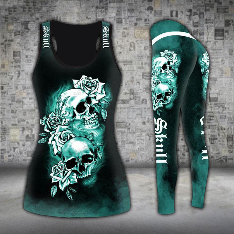 Two Ghosts Print Yoga-Outfit für Damen, modische 3D-gedruckte Workout-Leggings, Fitness, Sport, hohe Taille, lässige Yoga-Hose für Damen XL grün