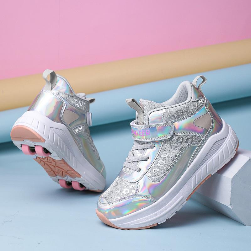 Neue Ausreißer-Schuhe Vierrad-Mädchen-Rollschuhe Studenten-Freizeitmode Deformations-Skating-Rollschuhe Teenager 38