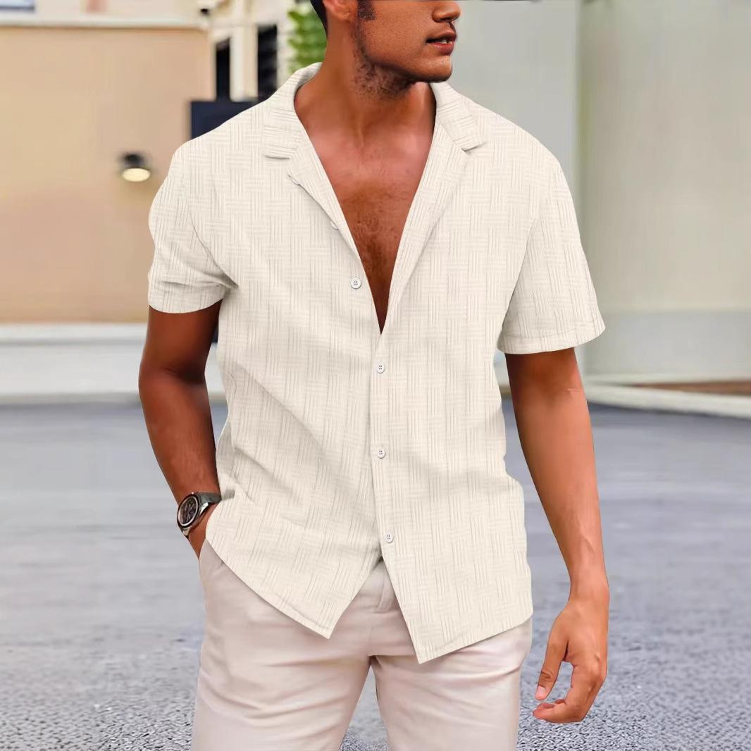 Sommer Hemd mit Kragen Unifarben Kurzarm Knöpfe Herren Baumwoll-Leinenmischung Hemd Herrenmode XXL apricot