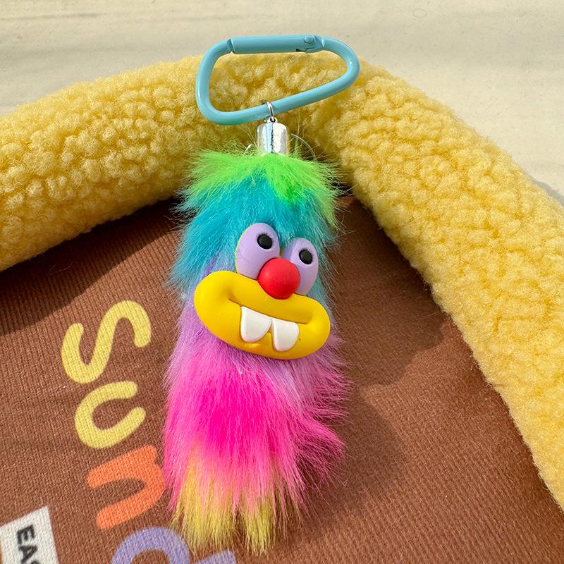 Lustiger Wurstmund, Wurst, langes Haar, Monster-Schlüsselring, Cartoon-Plüsch, ausgestopfte hässliche Puppe, Taschenanhänger, Geschenk für Freundin