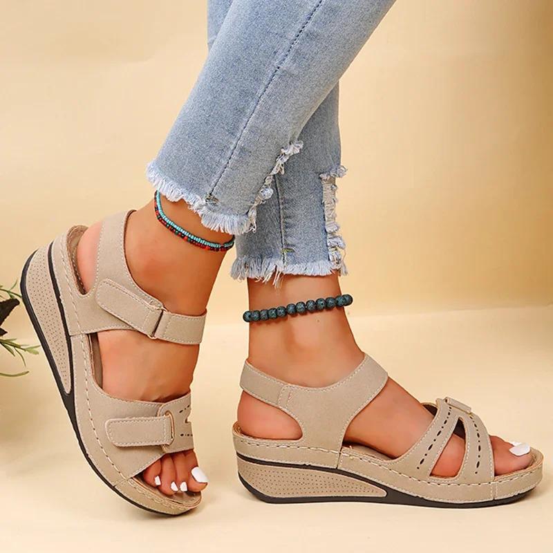 Neue Offene spitze Mode frauen Sandalen Sommer Weiche Sexy Frauen Sandalen Keil Schnalle frauen Orthopädische Sandale Schuhe Weibliche 38