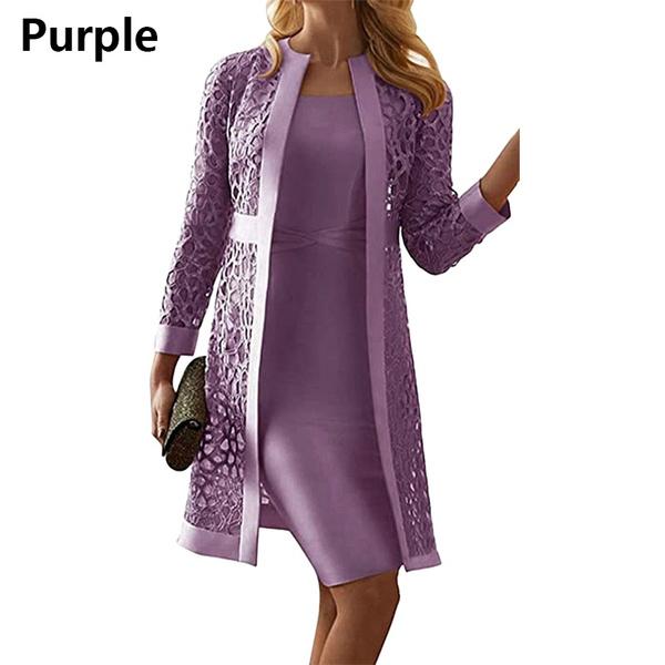 Elegantes Abendkleid mit langen Ärmeln für Damen, neue modische Kleider für die Brautmutter, knielange formelle Party-Abendkleider in Übergröße XXXXXL violett