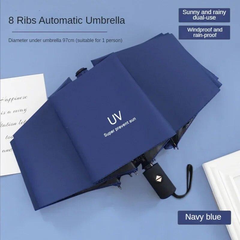 8 Rippen Reise-Regen-Sonnenschirme Winddichter mehrfarbiger Reise-Regenschirm Automatisches Öffnen und Schließen navy blau