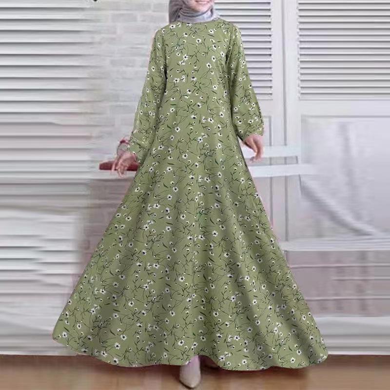 Damen Muslimisches Abaya Dubai Langarm A Linie Elegantes Ballkleid Maxikleid XXXXL grün