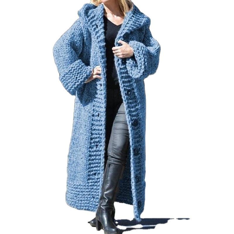 Frauen Stricken Langarm Warm Mit Kapuze Dicke Strickjacke Mantel Winter Mode Plus Größe Gestrickte Pullover Damen Langen Mantel Mantel Outwear L gray