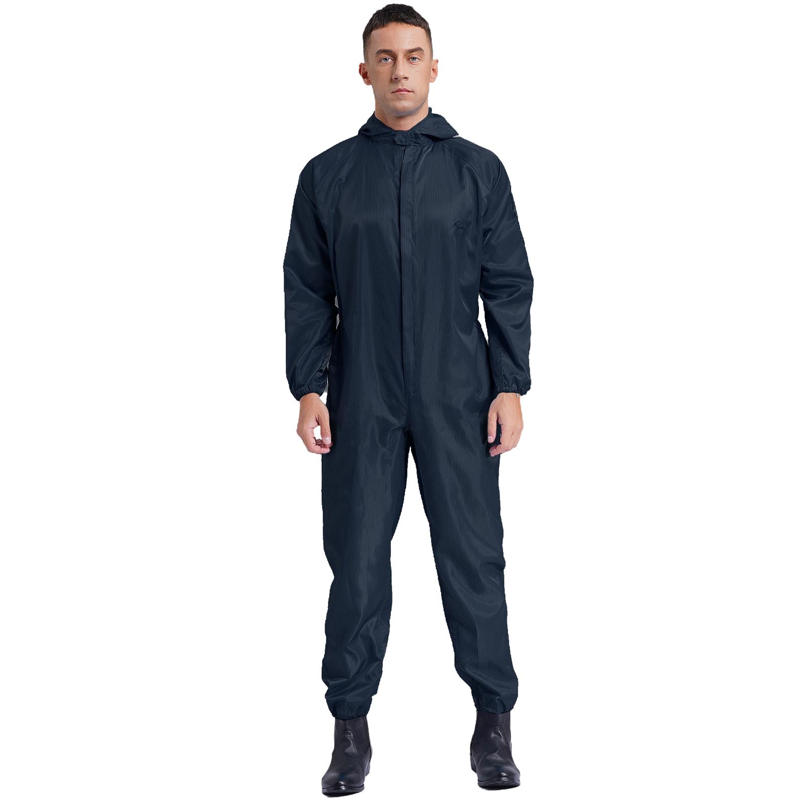 Herren Langarm Overalls mit Kapuze und Reißverschluss vorne Jumpsuit Mechaniker Arbeitsbody Arbeitskleidung M navy blau