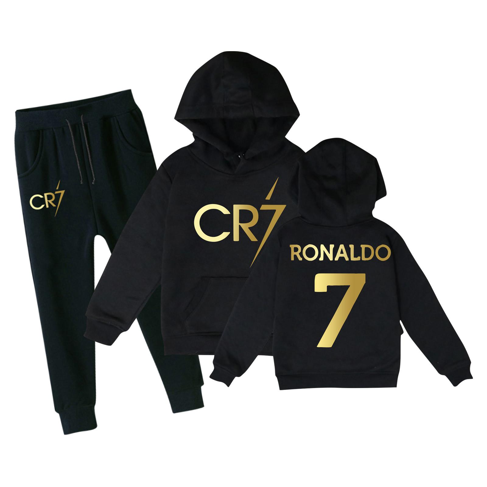 Kinder-Hoodie und Jogginghosen-Set in Rot mit schwarzer Hose, mit goldenem CR7-Design, Bequeme Sportkleidung für Jungen und Mädchen, Größen 4-12 100 schwarz