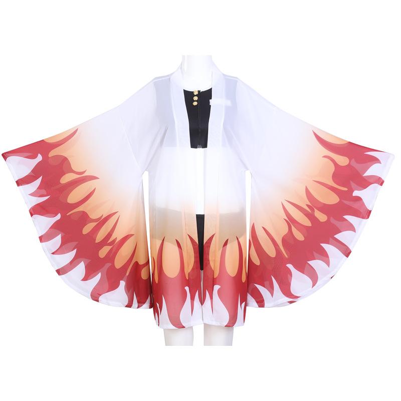 Demon Slayer Cosplay Kimetsu no Yaiba Kamado Tanjirou Cosplay Zweiteiliger Badeanzug mit V-Ausschnitt und durchsichtiger Kimono-Strickjacke XXXL