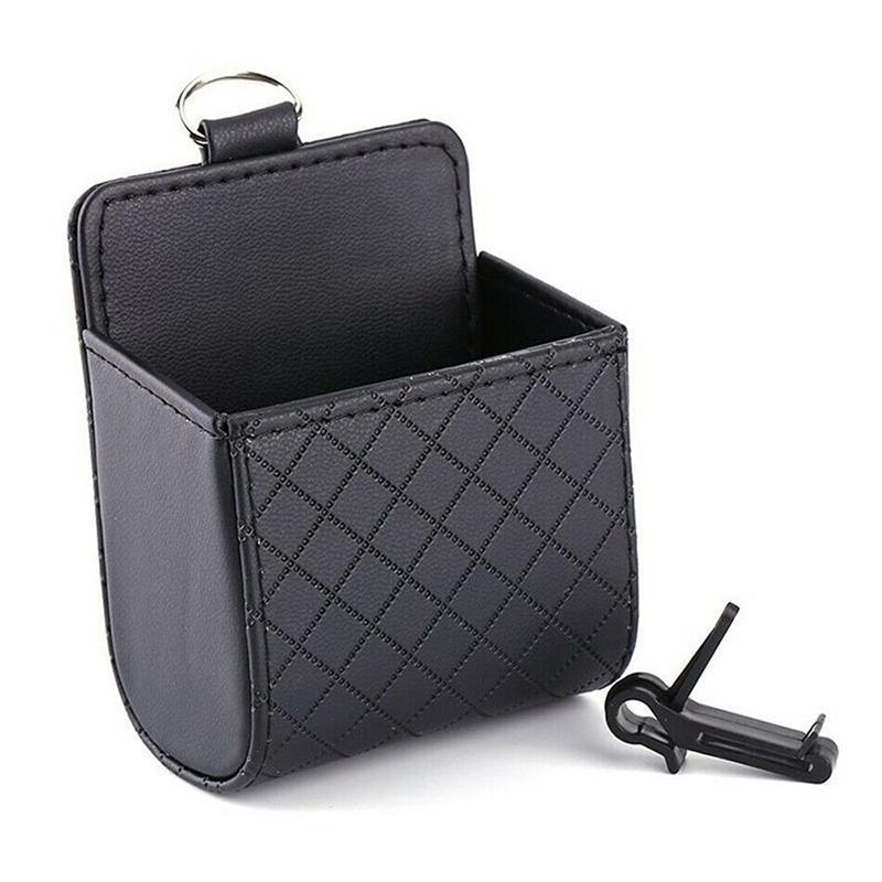 Auto Auto ordentlich Aufbewahrungstasche Münztasche Air Vent Hängende Telefone Fall Organizer Halter Pouch Box Kunstleder Aufbewahrungsboxen Auto Universal Organizer 9*5*12cm schwarz