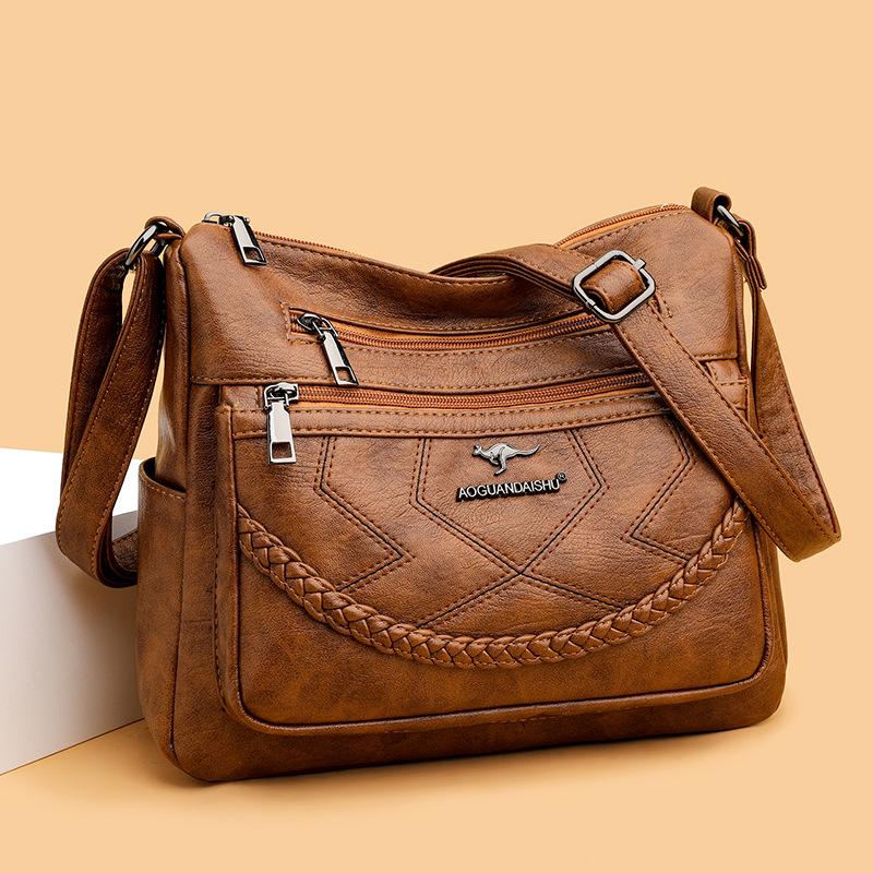 Damen 2023 Neue Mama-Tasche Einfache und modische Umhängetasche Weiches Leder Mittleres Alter Damen-Umhängetasche mit großer Kapazität Tide 27*11*23cm braun