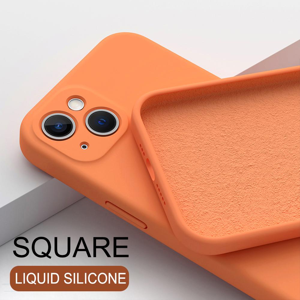 Fashion Square Flüssigsilikonhüllen mit eingelegtem Stoff für iPhone 11 12 13 14 15 Pro Max Plus Mini Hüllen iPhone X XR XS MAX 7 8 6 6s 14Pro iPhone15 iPhone 14 Pro Max orange