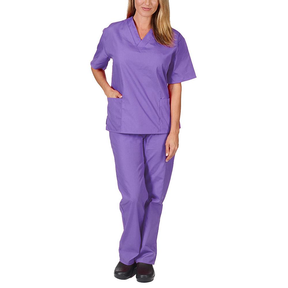 Männer & Frauen Kurzarm V-ausschnitt Top + Hose Pflege Arbeits Uniform Set Anzug Gesundheits Arbeiter Arbeitskleidung Schützen Uniform arzt Kleidung XXL grau