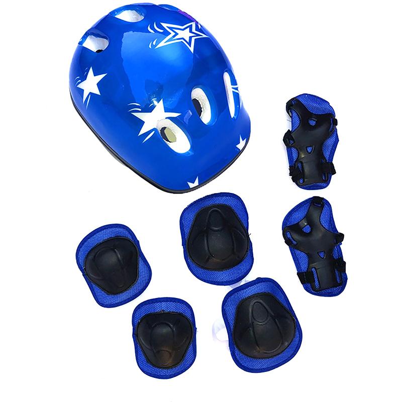 7 Teile/satz Kinder Radfahren Schutzausrüstung Fahrrad Helm Knie Handgelenk Ellenbogen Schutz Roller Radfahren Sport Knie Pads, helm Protector Set blau