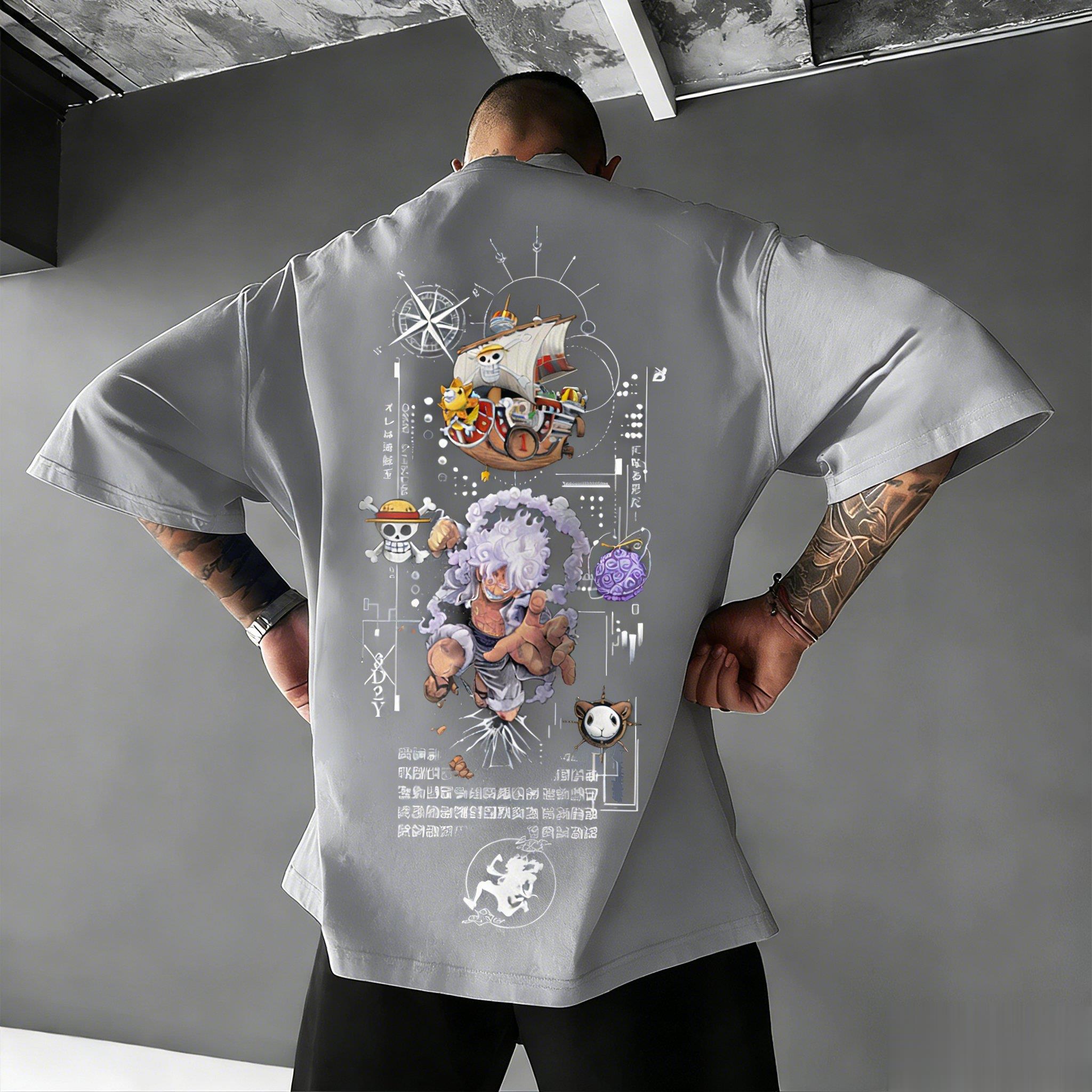 Ace Chopper Grafik T-Shirt Herren Damen 2026 Sommer Streetwear Oversized Baumwoll-T-Shirt Lässige Kurzarm-Oberteile M graue