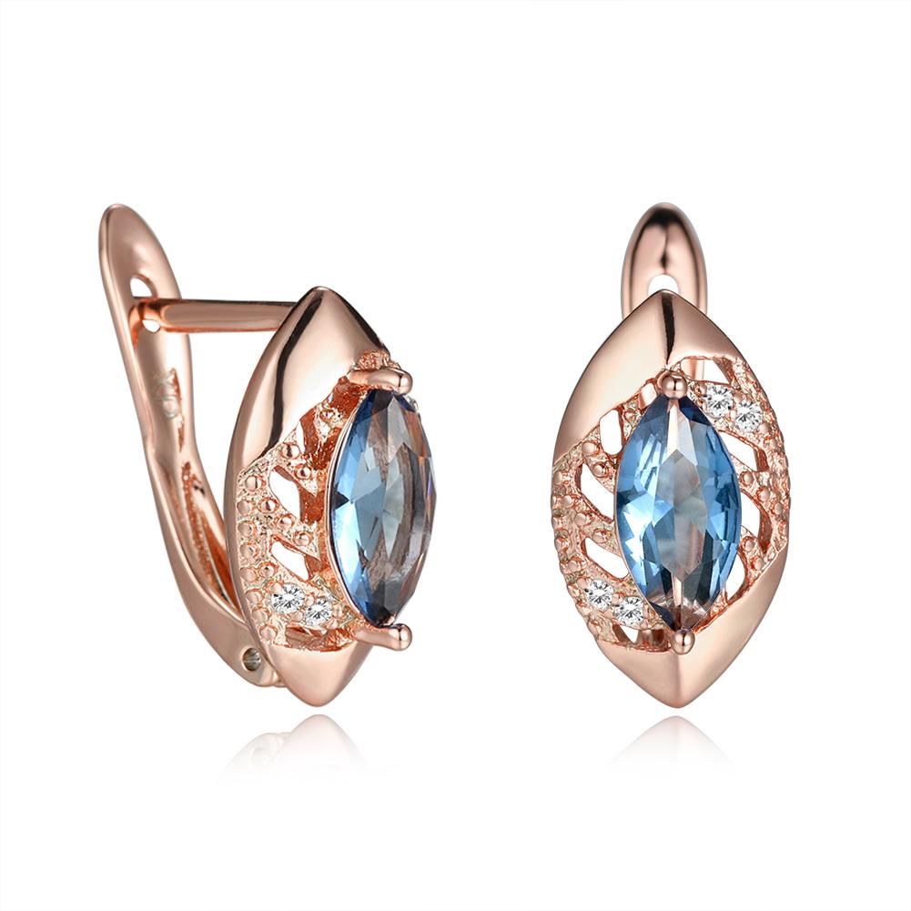 Roségoldfarbene Marquise-Schliff-Ohrringe, Lila, Rosa, Blau, Aqua-Kristall, Hakenohrringe, Geburtsstein-CZ-Tropfen-Ohrringe, hohle Blatt-Ohrringe meergrün