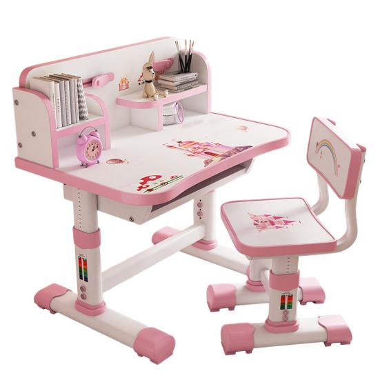 Kinder Funktionaler Schreibtisch und Stuhl Set Höhenverstellbar Kinder Schule Lerntisch Stuhl Set mit Cartoonmuster Ergonomischer Schreibtischstuhl (Pink Blau) rosa