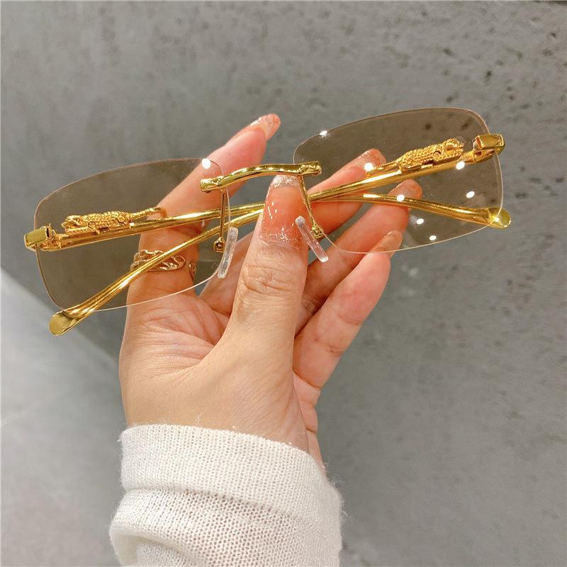 Vintage-Sonnenbrille, randlos, Cut-Edge-Sonnenbrille, modische Designer-Sonnenbrille, luxuriöse Sonnenbrille mit goldenem Leopardenrahmen, UV400 1 PCS hellbraun