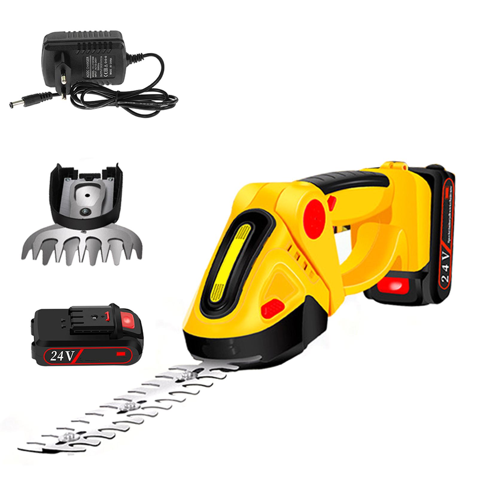 Akku-Heckenschere, 24V Elektrische Grasschere Handgrasschneider, Heckenschere mit EU Plug gelb