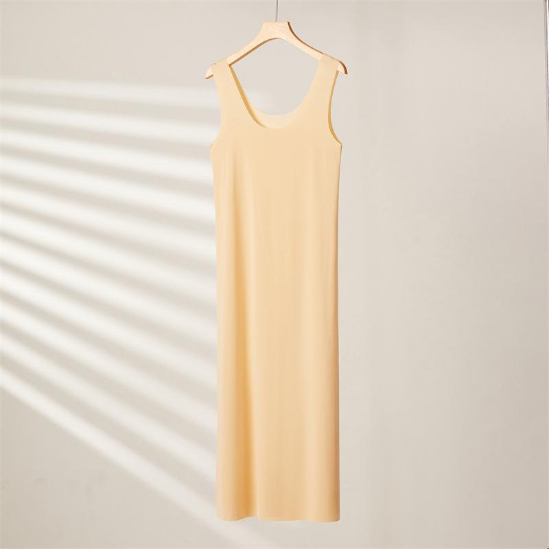 Plus Größe Nahtlose Volle Slips Kleider Für Frauen Sommer Eis Seide Cool Petticoat Unterkirt Ärmellose Unterwäsche Slips Kleid M-5XL XL beige