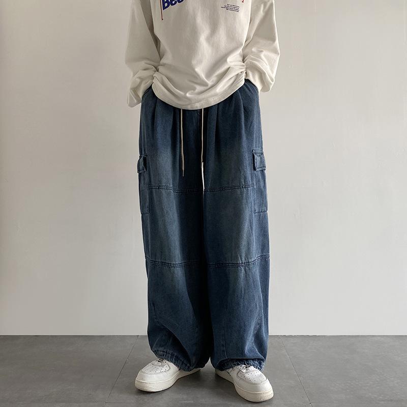 Y2k Schwarze Baggy Cargo Jeans Hose Herren Streetwear Casual Hippie Jogging Weites Bein Oversize Lange Männliche Denim Hose XS blau